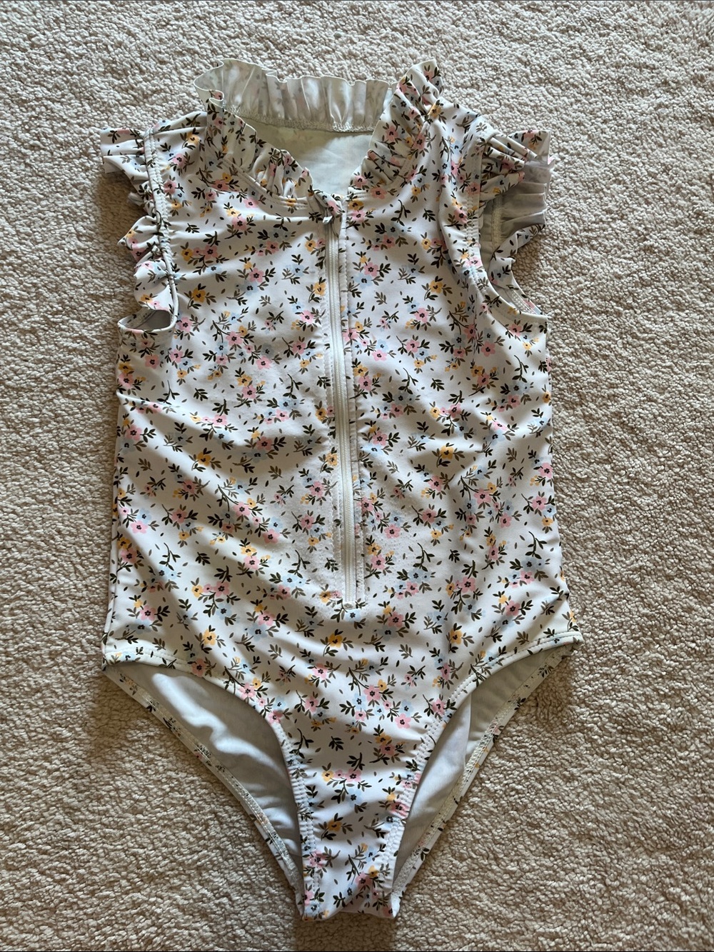 SHEIN White Floral Ruffle Kids One-Piece Swimsuit